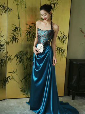 "Sparrow" Jacquard tube bride trailing wedding wedding dress toasting dress engagement - Yandan_Hanfu
