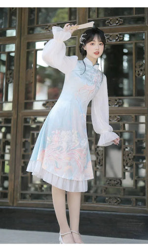 Feihua Fish Shadow Hanfu Women's Daily Han Element New Chinese Style Cheongsam Dress - Yandan_Hanfu