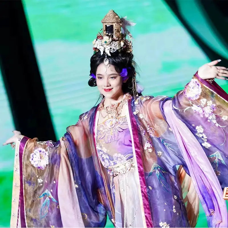 This purple hanfu for women features elegant hanfu sleeves, intricate hanfu patterns, and layered hanfu skirt designs. Perfect as a princess hanfu dress, fairy hanfu dress, or sexy hanfu, it’s inspired by Tang Dynasty hanfu and ideal for hanfu cosplay or hanfu dance styles. Available in plus size hanfu, it’s perfect for any occasion. Wondering where to buy hanfu? Visit our hanfu shop for the best hanfu for sale options.