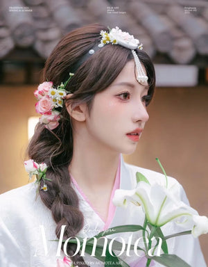 White and pink pearl Korean traditional headgear accessories - Yandan_Hanfu