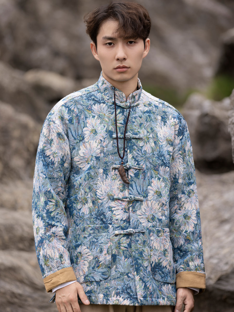 Neue bedruckte Herrenjacke im chinesischen Tang-Stil mit Knöpfen