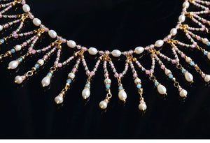 Butterfly Shell & Aquamarine Pearl Necklace – Hanfu Yingluo Accessory with Original Design - Yandan_Hanfu