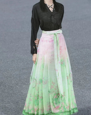 New Chinese Style | Black & White Shirt Women's Horse Face Skirt Suit - Yandan_Hanfu