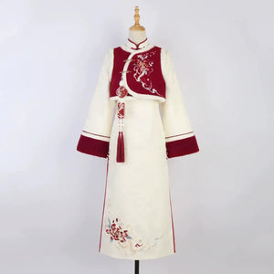 autumn and winter lolita spring dawn Chinese style short vest new year red robe long sleeve op cheongsam dress - Yandan_Hanfu