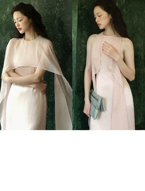 100% Acetate Mulberry Silk Modern Chinese Dress – Versatile Shawl Design, Off-Shoulder Summer Evening Gown - Yandan_Hanfu
