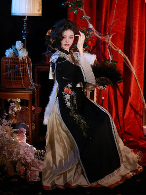 "Pomegranate" red cheongsam dress engagement Hanfu horse dress set - Yandan_Hanfu