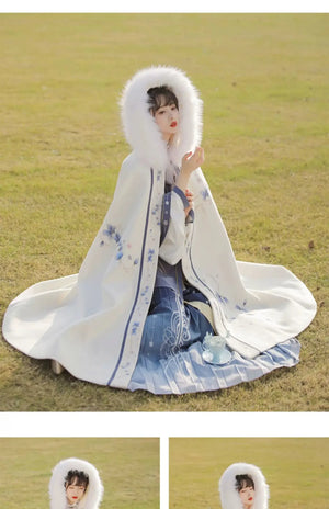 Garden Dream: White Nishang, Cloak Cloak Long Thickened Hanfu - Yandan_Hanfu