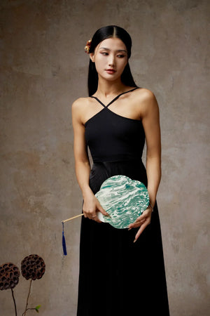 Elegant Solid Halter Maxi Dress – Flowing High-Slit Skirt for Dance & Evening Wear - Yandan_Hanfu