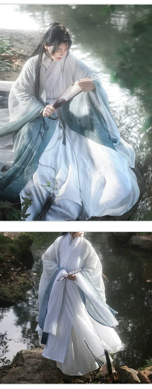 Ming Dao robe men's cotton and linen large-sleeved shirt cape snow bamboo spring and summer gradual change fairy Hanfu female national style - Yandan_Hanfu