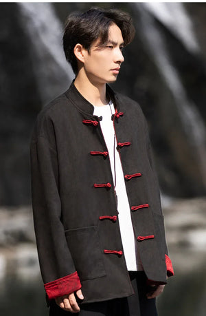 New China style can be worn on both sides, button-down top jacket Tang suit men - Yandan_Hanfu