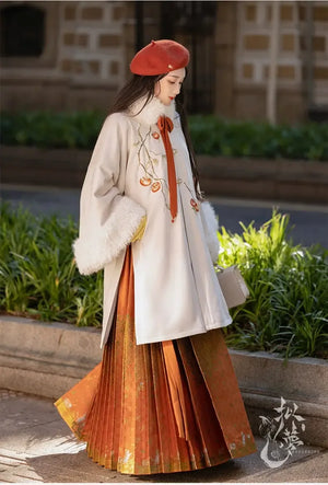 Persimmon Ruyi autumn and winter Hanfu warm round neck jacket plush jacket - Yandan_Hanfu