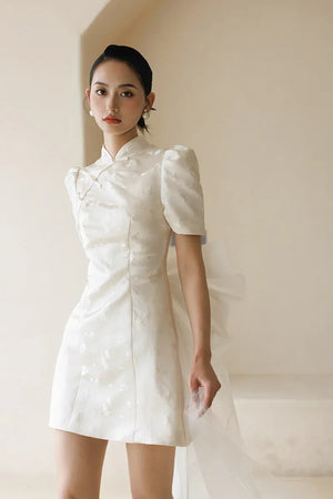 "Little Meixue" Short Bow Cheongsam Bridal Wedding Dress - Yandan_Hanfu