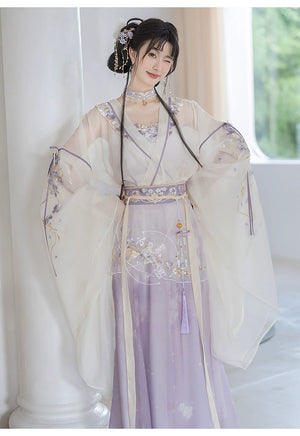 Iris Elegance – Violet Embroidered Hanfu Set with Flowing Nine-Panel Skirt | Wei-Jin Inspired