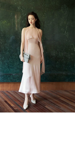 100% Acetate Mulberry Silk Modern Chinese Dress – Versatile Shawl Design, Off-Shoulder Summer Evening Gown - Yandan_Hanfu