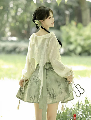 【Whisper of Bamboo】 Sweet Hanfu-Inspired Dress – Modern Chinese Style with Camisole Design - Yandan_Hanfu