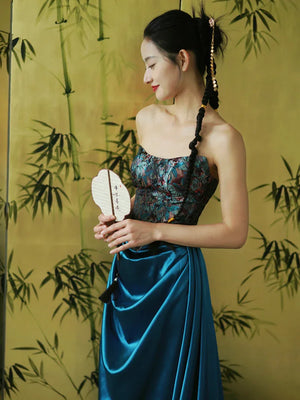 "Sparrow" Jacquard tube bride trailing wedding wedding dress toasting dress engagement - Yandan_Hanfu