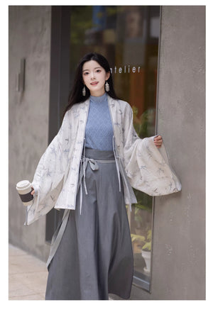 White Dew: Bamboo Shadows & Swallow Whispers – Jin-Style Hanfu Set | Tencel Pleated Robe with Rayon Camisole and Flowing Skirt - Yandan_Hanfu