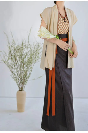 Song Dynasty Hanfu Airplane Sleeves Song Vest Spinning Skirt Spring and Summer Retro Modern Hanfu - Yandan_Hanfu