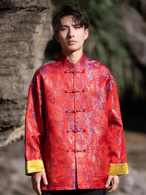 Tang suit men's Chinese style button-up top autumn and winter coat New Year's greeting clothes - Yandan_Hanfu