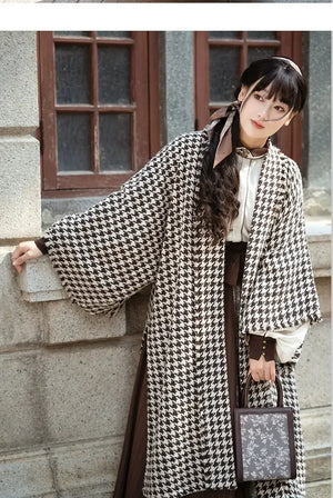 Autumn Houndstooth – New Chinese Style Coat | Song-Inspired Daily Wear for Modern Commuting - Yandan_Hanfu