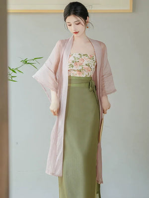 Garden Letter Romantic Daily Changgan Temple Hanfu Three piece Set - Yandan_Hanfu