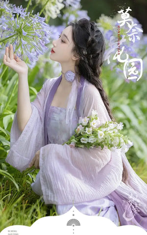 Monet Garden Pink Purple Oil Painting Sense Song Dress - Yandan_Hanfu