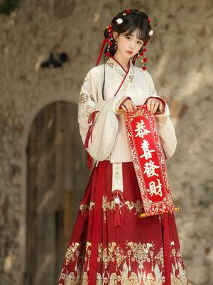 Heavenly Steed Blessing – New Year Hanfu-Inspired Dress Set | Auspicious Winter Outfit for Festive Celebrations - Yandan_Hanfu
