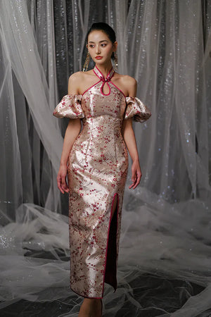 "Huanmei" red cheongsam bride wedding dress toast dress engagement - Yandan_Hanfu
