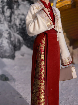 Red Brocade Hanfu Gown – Modern Chinese Dress for Engagement, Wedding Toast & Lunar New Year - Yandan_Hanfu