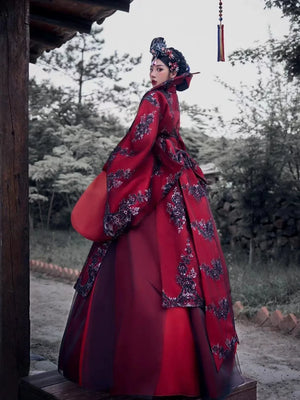 Red Princess Hanbok Wedding Dress – Traditional Korean Palace Style Bridal Gown for Event&Photoshoots - Yandan_Hanfu