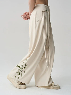 Tassel Embroidered Unisex Trousers – New Chinese Style with Knot Button Detail - Yandan_Hanfu