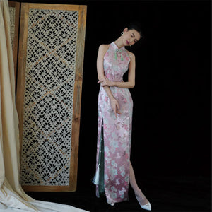 "Pink Bell" Pink Jacquard Bell Cheongsam/Qipao Shawl Bridal Dress - Yandan_Hanfu