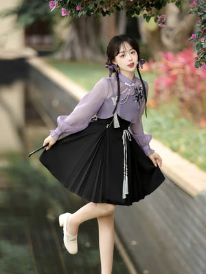 Iris ink butterfly girl exquisite fringed Han element sweet purple cheongsam fairy dress - Yandan_Hanfu
