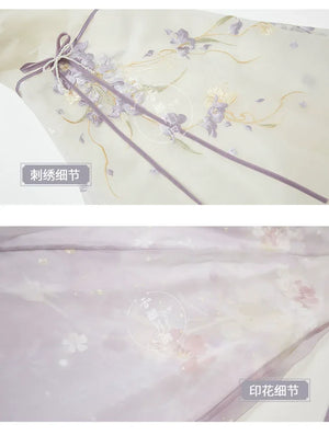 Iris Elegance – Violet Embroidered Hanfu Set with Flowing Nine-Panel Skirt | Wei-Jin Inspired - Yandan_Hanfu
