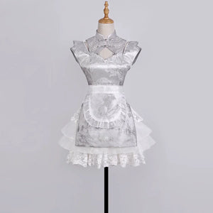 New Chinese style white Dress Cheongsam Maid Apron Short Dress Lolita - Yandan_Hanfu