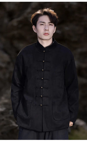 New Chinese style disc button top jacket Chinese New Year red Tang suit men - Yandan_Hanfu