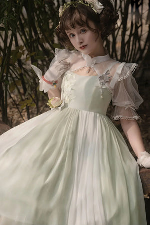 Chinese style green lolita hanfu wind lily sweet girl han element green dress - Yandan_Hanfu