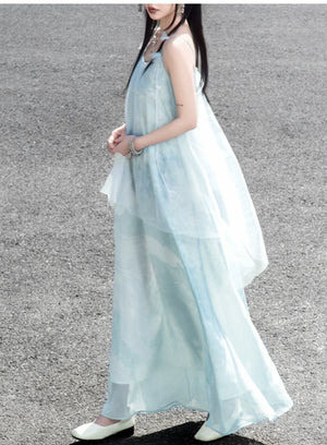 The legend of the blue sea Suspender skirt Fresh seaside holiday dress Long dress Versatile and thin - Yandan_Hanfu