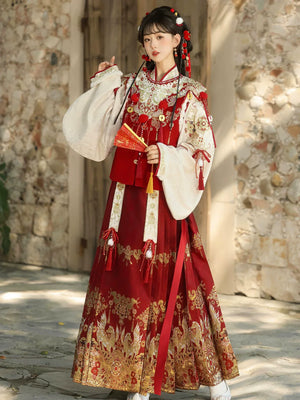 Heavenly Steed Blessing – New Year Hanfu-Inspired Dress Set | Auspicious Winter Outfit for Festive Celebrations - Yandan_Hanfu