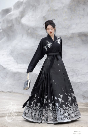 Original imitation luodian horse face skirt, new Chinese style, daily work, improved short-sleeved Hanfu summer - Yandan_Hanfu