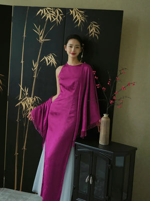 "Rose Hairpin" Dragon Fruit Color Piece Cheongsam Bridal Wedding Dress Engagement - Yandan_Hanfu