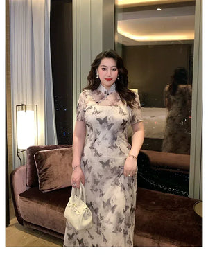Ink-Butterfly Qipao – Elegant New Chinese Dress with Vintage Charm - Yandan_Hanfu