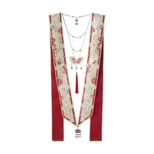 Cloud Hidden Moon Embroidery-Gilt Ming-Dynasty Flower Crew Neck Robe Wedding Clothing Hanfu Women's Spring - Yandan_Hanfu