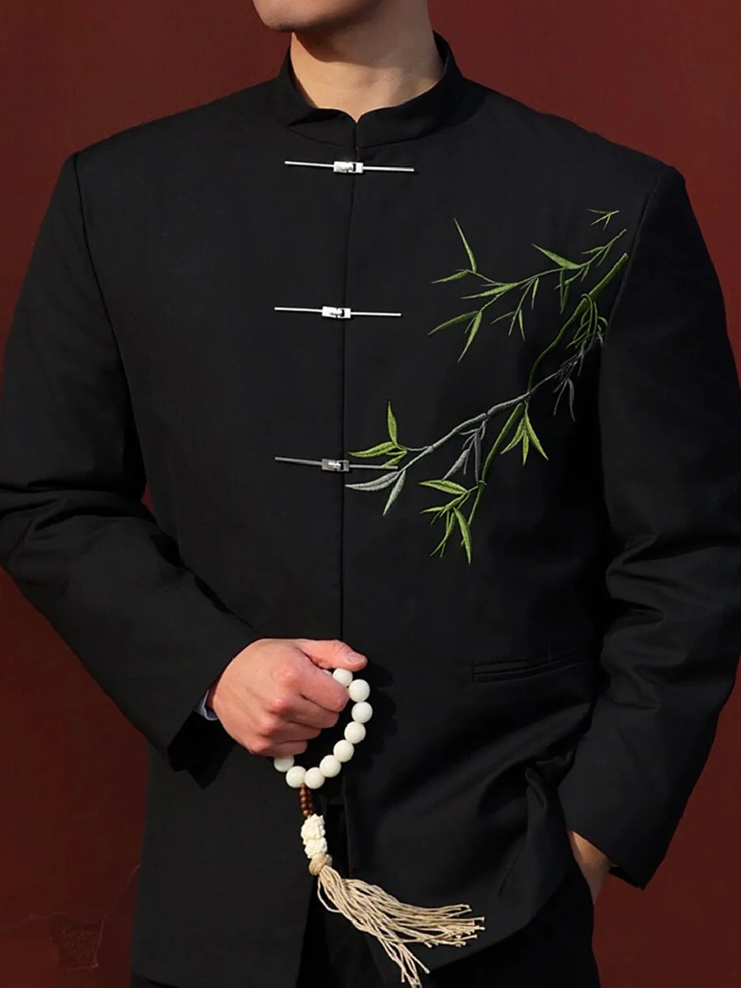 New Chinese style Zhongshan suit Cuizhu buckle stand-up collar blazer men - Yandan_Hanfu