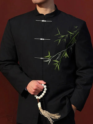 New Chinese style Zhongshan suit Cuizhu buckle stand-up collar blazer men - Yandan_Hanfu