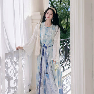 "Moran Canglan" Blue Modern Hanfu – Sleeveless Bijia Dress with Flowing Skirt & Han Elements for Spring/Summer - Yandan_Hanfu
