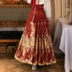 Lantern Banquet Red Hanfu Set – Women's Wedding Outfit with Woven Gold Mamian Skirt, New Chinese Style - Yandan_Hanfu