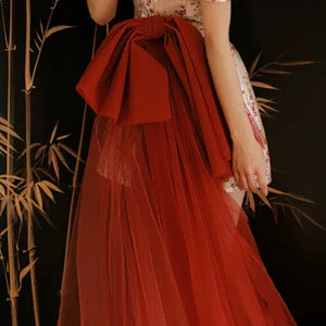 "Little Meixue" Short Bow Cheongsam Bridal Wedding Dress - Yandan_Hanfu