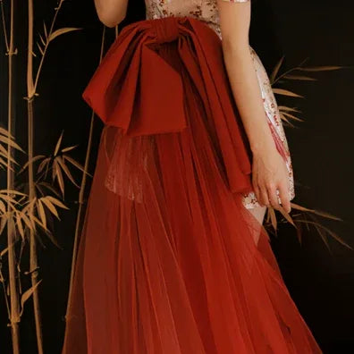 "Little Meixue" Short Bow Cheongsam Bridal Wedding Dress - Yandan_Hanfu