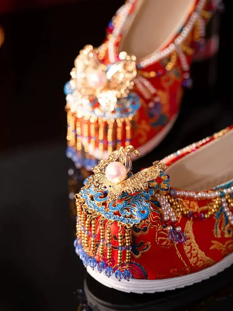Sankeng Girl Xiuhe Wedding Shoes Women's Customized Tassel Original Light Luxury Chinese Wedding Hanfu Shoes Wedding Flat Bow Shoes 38 Sankeng Girl Xiuhe Wedding Shoes Women's Customized Tassel Original Light Luxury Chinese Wedding Hanfu Shoes Wedding Flat Bow Shoes 38